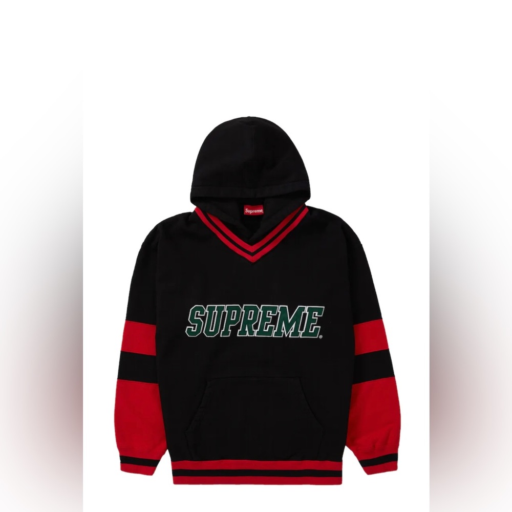 Supreme Hockey Hooded Sweatshirt, Size XL, black/red/green